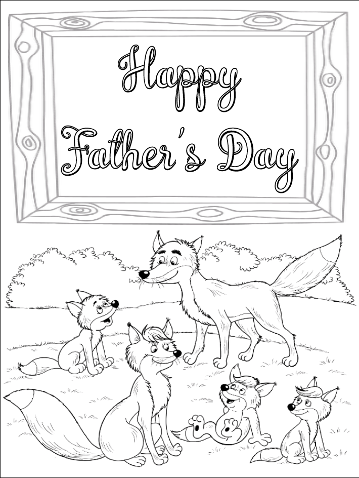 Coloring book wolf family happy fathers day